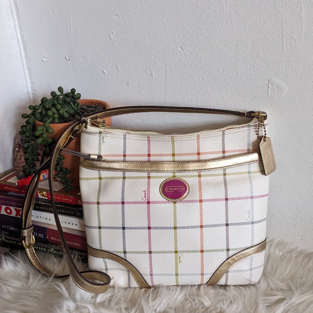 Vintage Coach Tattersall Rainbow Grid Crossbody Purse NOK 1173-F19175 - Picture 3 of 15